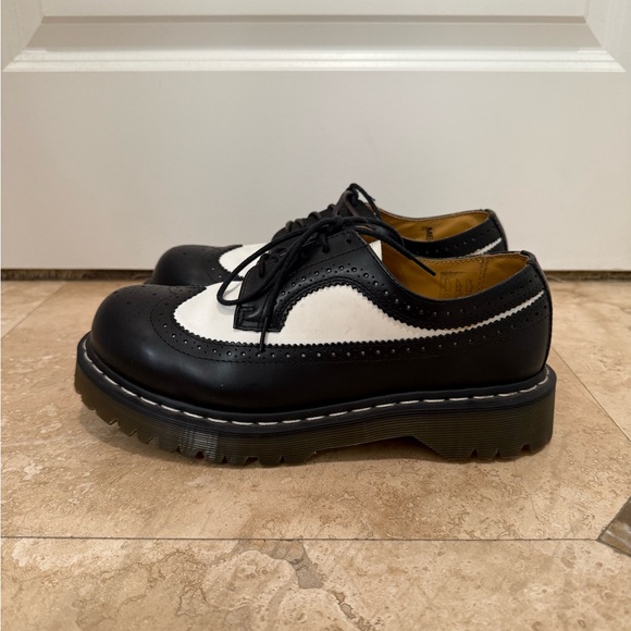 Martens Black and White Men's Bex Smooth Leather Brogue Shoes